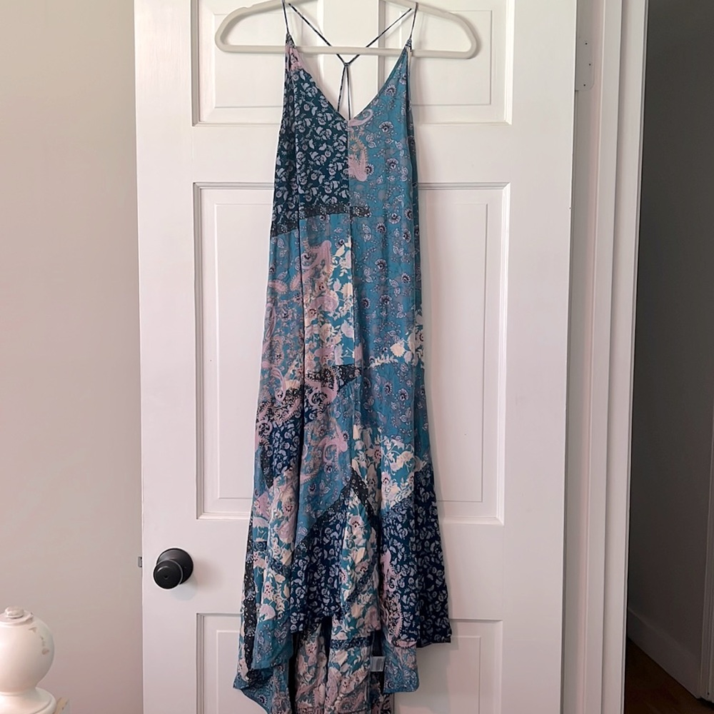 Blue & Purple patterned high-low dress